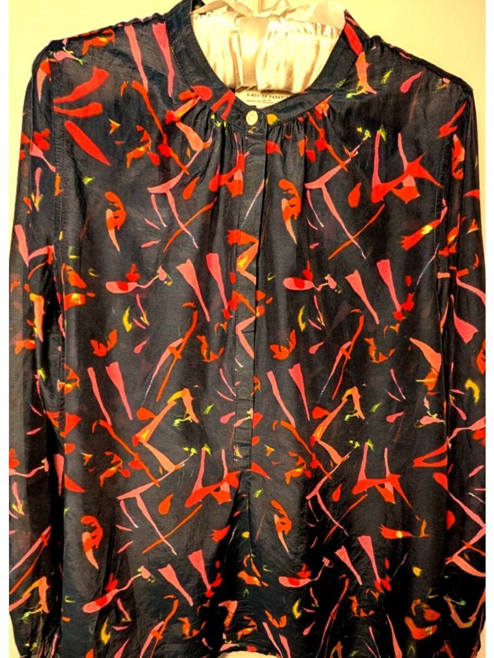 Trovata Birds of Paradis Silk Pop Over Shirt, Women Size Large